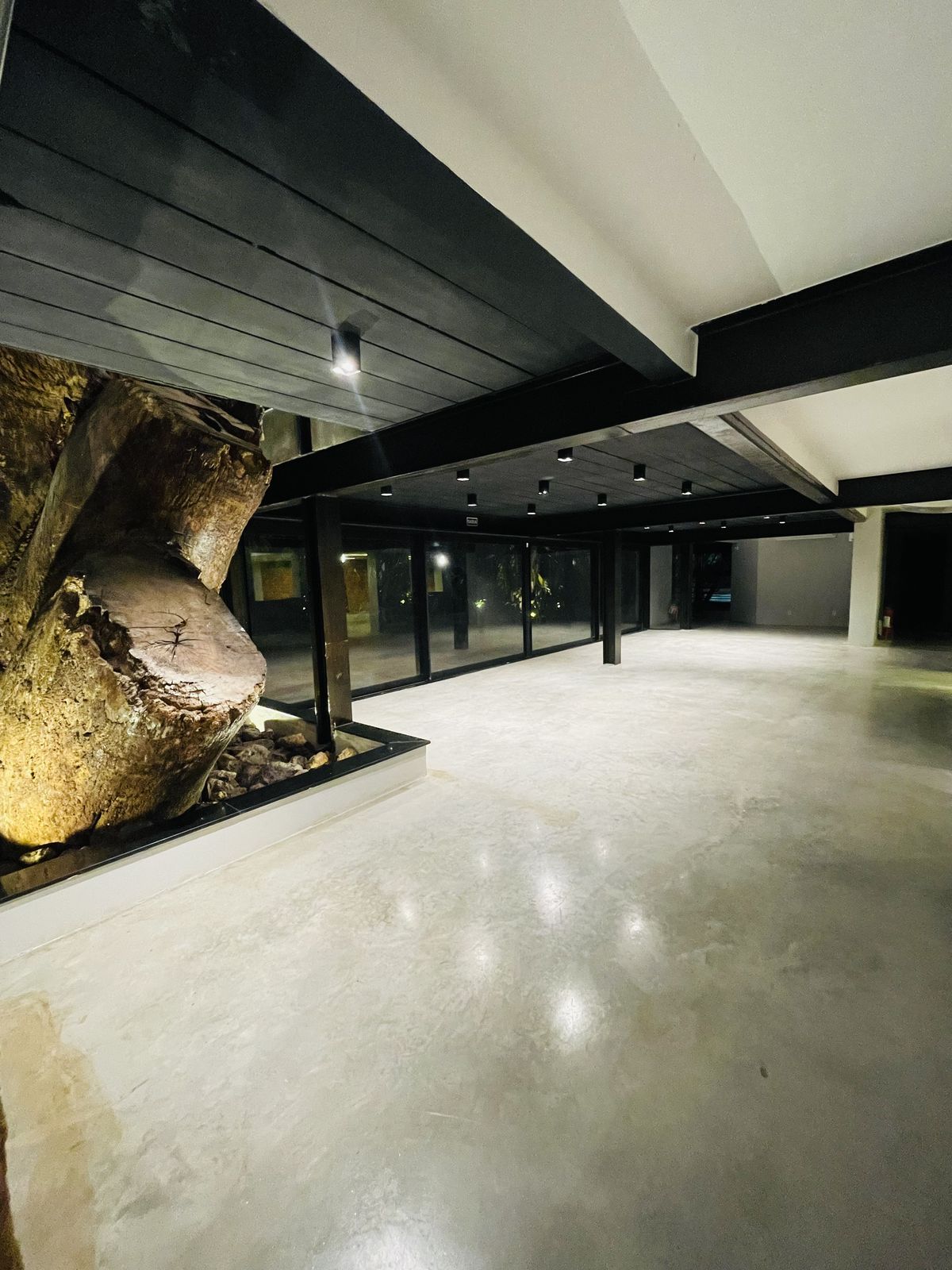 Tronco de madeira no salão